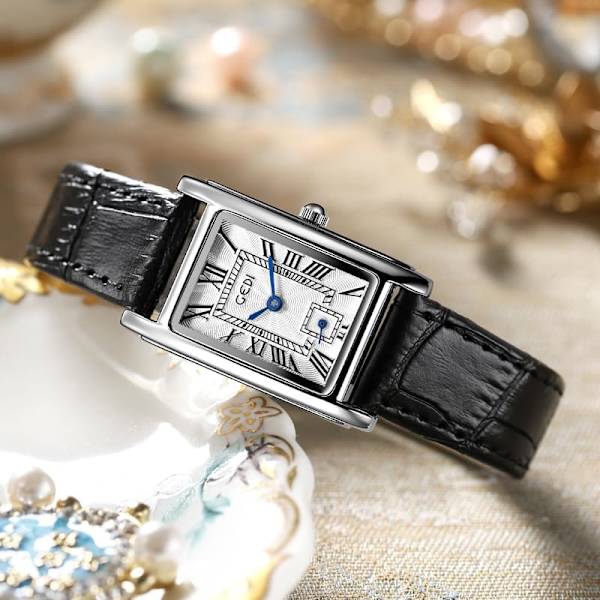 Dam Quartz Klocka Dam Elegant Fyrkantig Vardagsklänning Klocka med Läderrem Analog Quartz Dam Armbandsur