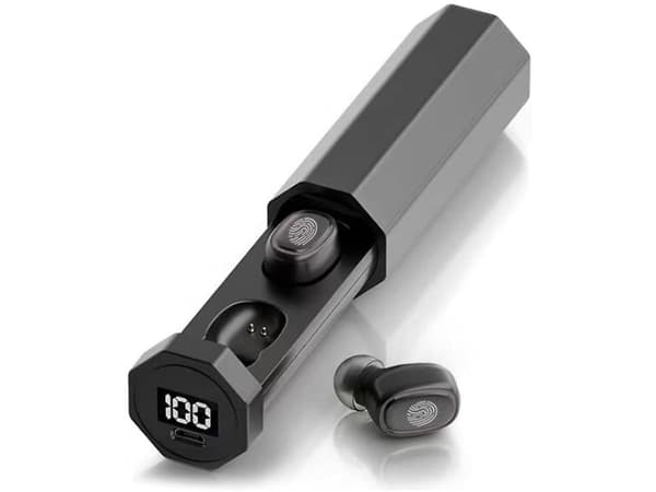 TWS-kompatibla hörlurar Digital LED Stereo Tyg Bluetooth Vattentät Svart