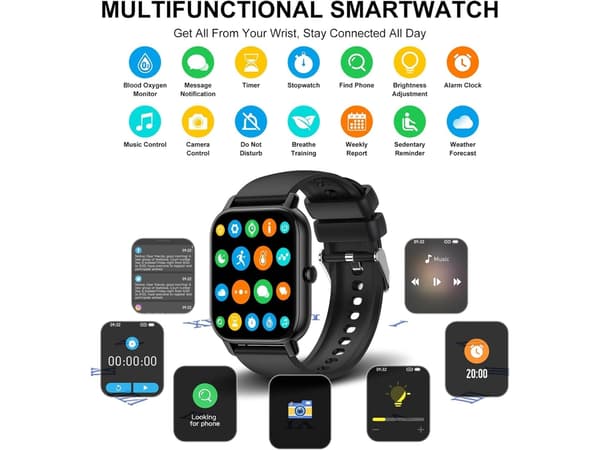 P66D Smartwatch med samtalsfunktion 1.85 Vattentät IP68 för Android iOS Svart