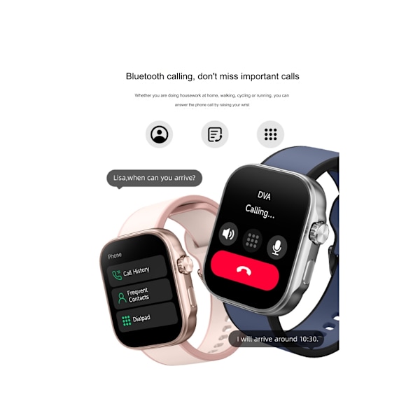 1,99 tums Smartwatch med stor skärm som stöder pulsmätning och syremättnad i blodet samt sömnövervakning