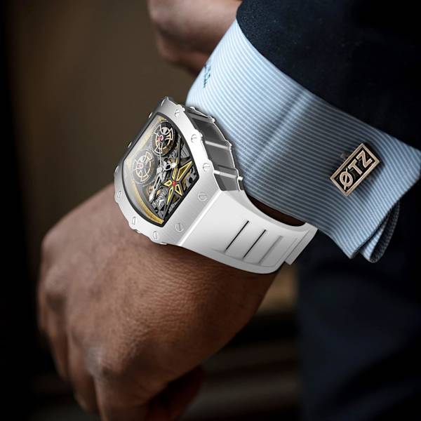 Lyxiga Automatiska Mekaniska Klockor för Män Tonneau Formad Ihålig Herrklocka Silikonarmband Analog Display Vattentät Armbandsur
