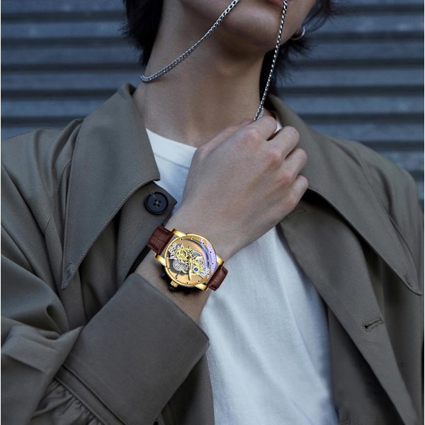 Affärsmän Klocka Dubbelsidig Ihålig Transparent Analog Display Rostfritt Stål Quartz Vattentät Kreativ Herrarmbandsur