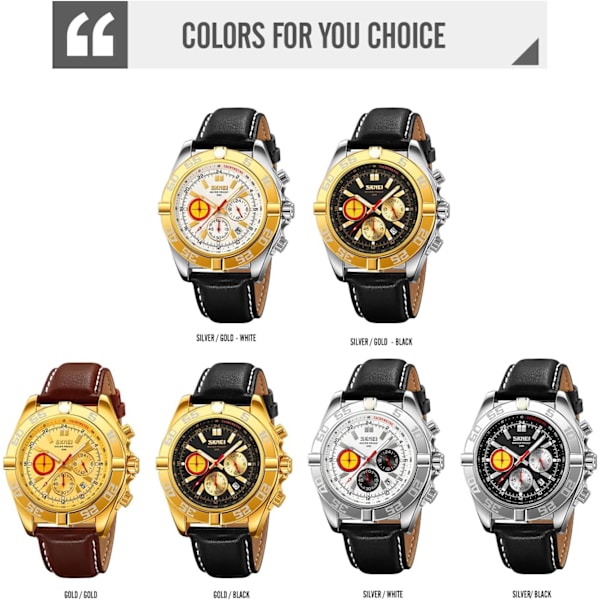 Retro Quartz Klockor för Män Kronograf Datum Herrarmbandsur Läderrem 30Vattentät Luminous Business Herrklocka