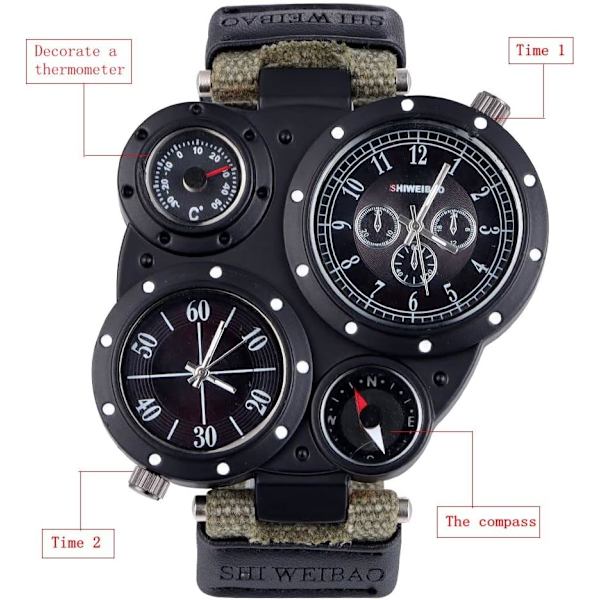 Unika Sport Herrklockor Nytt Märke 2 Tidszoner Kvarts Klocka Canvas Armbandsur