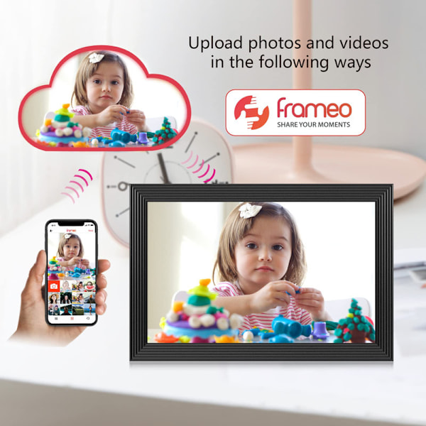 VEANXIN 10,1-tums digital fotoram, 1280x800 IPS LCD-pekskärm, inbyggt 32 GB minne - Svart