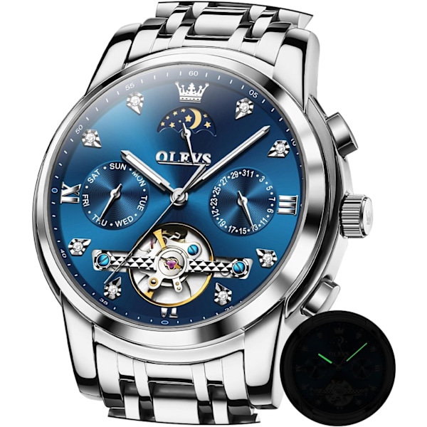 VENAXIN Automatiska Herrklockor Diamant Lyxklänning Tourbillon Månfas Tvåfärgad Rostfritt Stål Självlysande Vattentät Herrarmbandsur