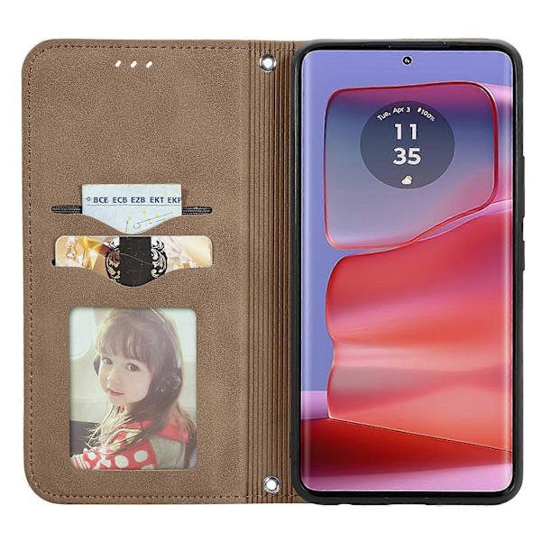 För Motorola Edge 50 Pro 5G Mobilskal Skin-Touch Kortfack PU Läder Folio Flipfodral