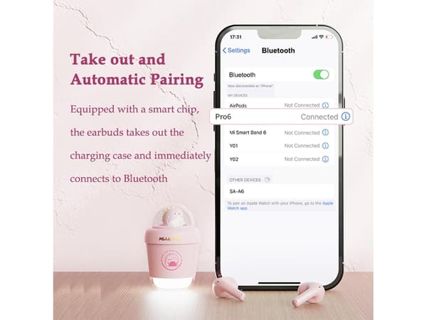 Trådlösa hörlurar för barn Inbyggd Android till Apple Bluetooth Rosa