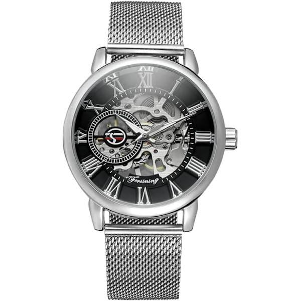 Unik Automatisk Herrklocka Transparent Urtavla Ihålig Skelett Silverfärgad Mesh Armband Klocka … B07CZNYMLY