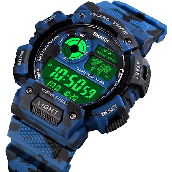 Herrklockor 50M Vattentäta Multifunktionella Dubbla Tider 12H/24H Nedräkning Chrono Alarm Stoppur Kalender Studentarmbandsur