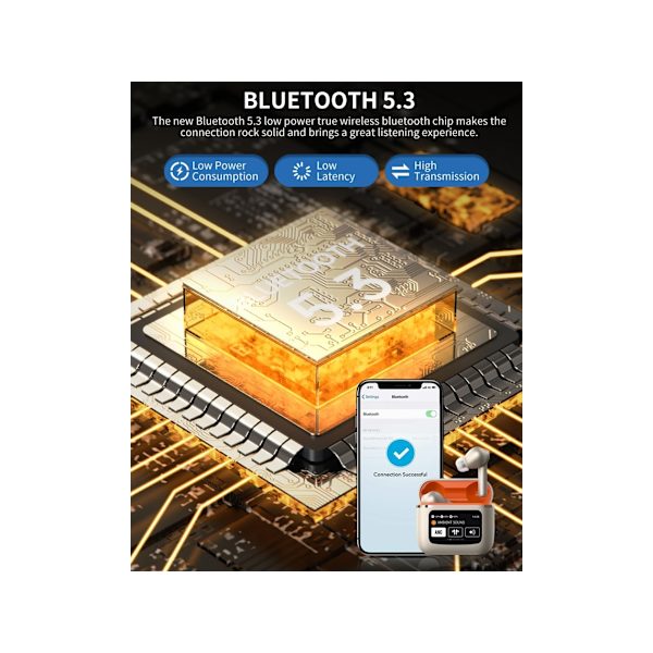 Hifi Stereo Smart Touch Lcd Tyg Bluetooth Hörlurar med Brusreducering Silver