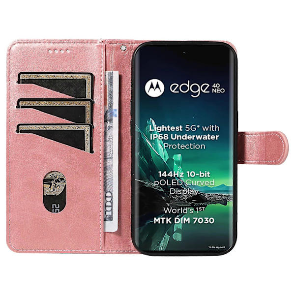 För Motorola Edge 40 Neo 5G Fodral Lins Avtryck Plånbok Telefon Läderfodral