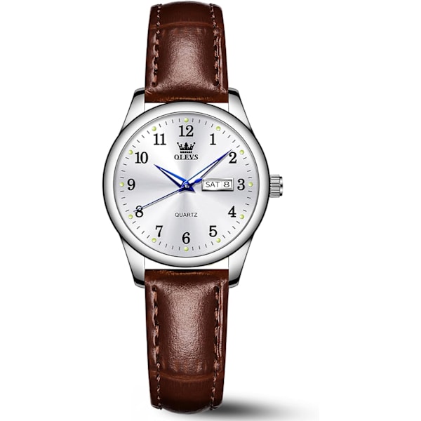 Damklockor i läder Analog kvarts enkel liten vardaglig armbandsur med vattentäta självlysande damklockor