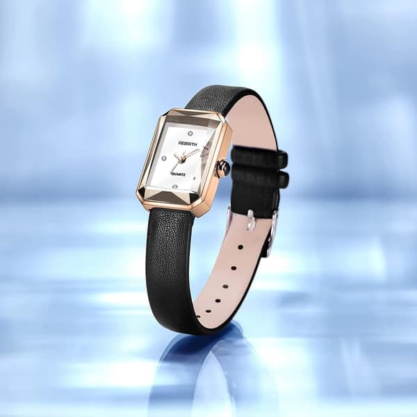 Rektangulær dameur diamant elegant quartz ur til kvinder læderrem analog display afslappet damearmbåndsur