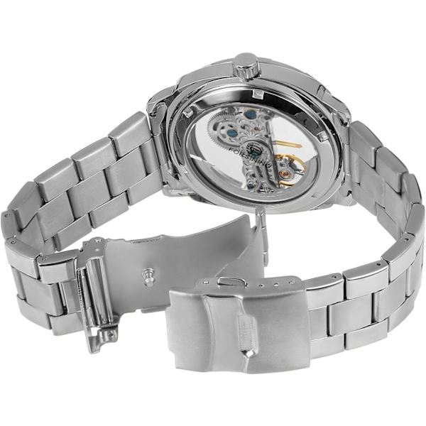 Trendiga steampunk automatiska armbandsklockor i rostfritt stål silver för män för olika tillfällen