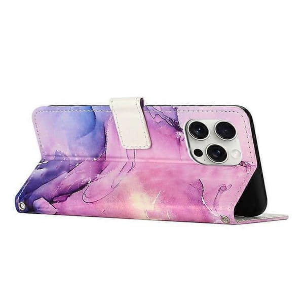Stativfodral för iPhone 16 Pro Max, marmormönstrat PU-läder plånboksfodral med handledsrem