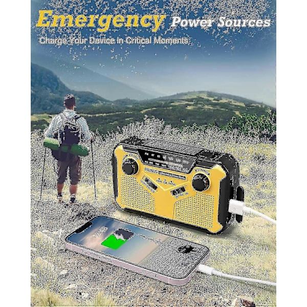 Vindradio, överlevnadsutrustning, portabel AM/FM-radio, batteriradio med 3000mAh effekt