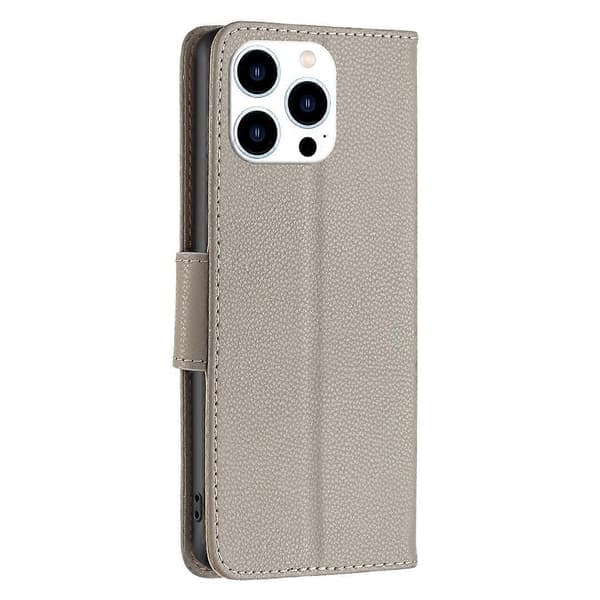 For iPhone 16 Pro Lychee Tekstur Ensfarget Lær Lommebok Etui Flip Cover