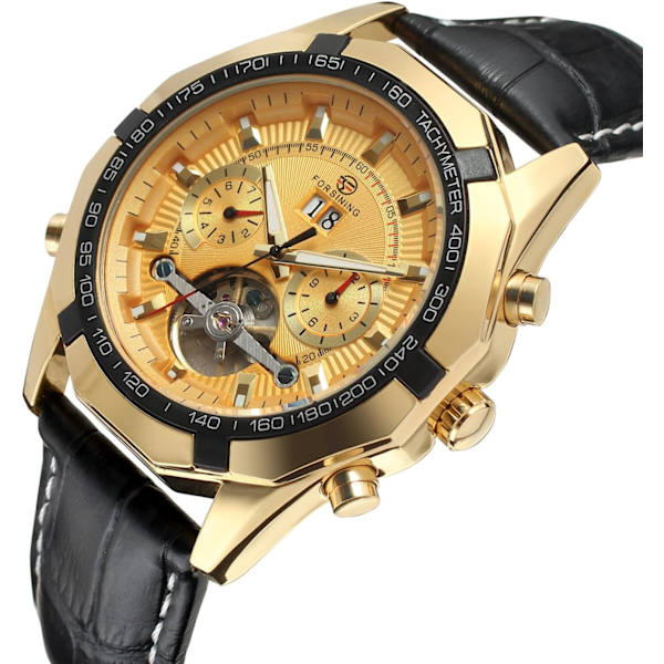 Herrklocka Självuppdragande Original Automatisk Tourbillion Kalender Läderarmband FSG340M3T7