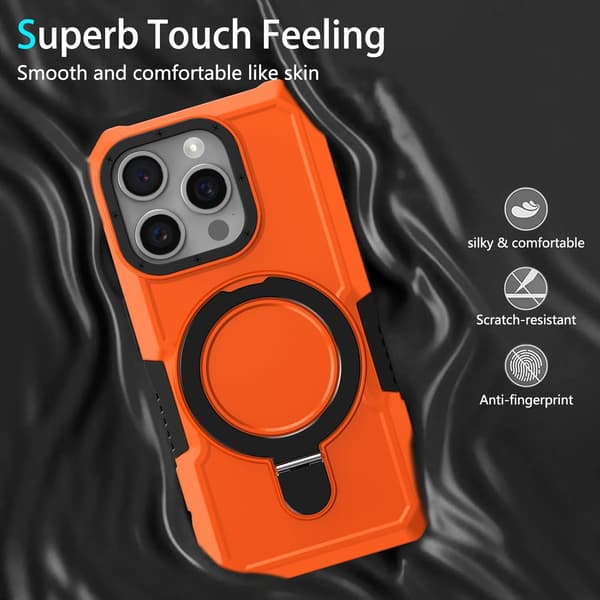 Telefondeksel - iPhone 16 Pro Max - Støtsikker - Innebygd stativ - Oransje