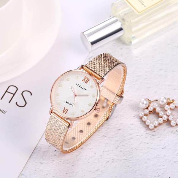 Mode Damklockor Rostfritt Stål Mesh Quartz Armbandsur Elegant Casual Klocka