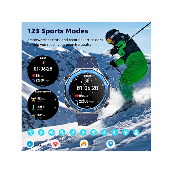 Smartklocka för män Svara/Ring samtal 1 45 AMOLED Taktisk Utomhus 100M Vattentät Fitness Tracker Klockor
