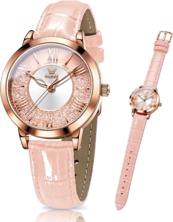 Klassisk læderur til kvinder, vandtætte quartz-ure til kvinder (pink)