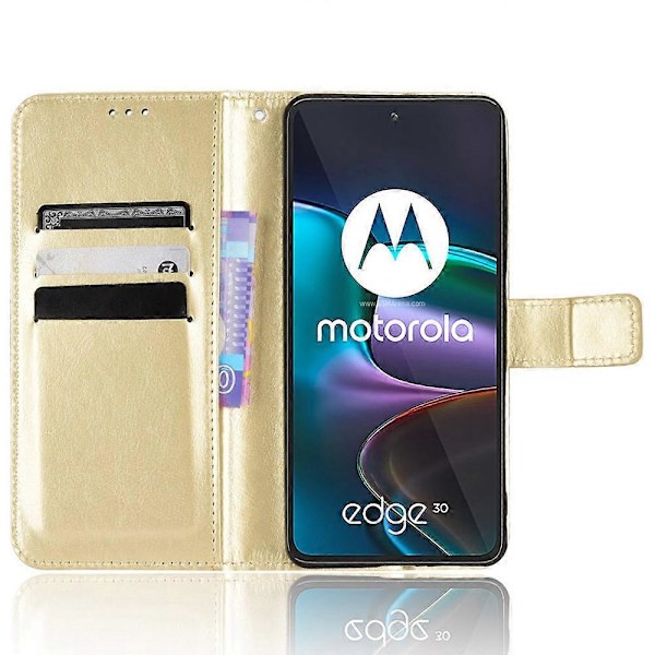 För Motorola Edge 30 PU Läder Flip Ställ Fodral Magnetisk Vikbar Telefonfodral Crazy Horse Textur Telefonskydd