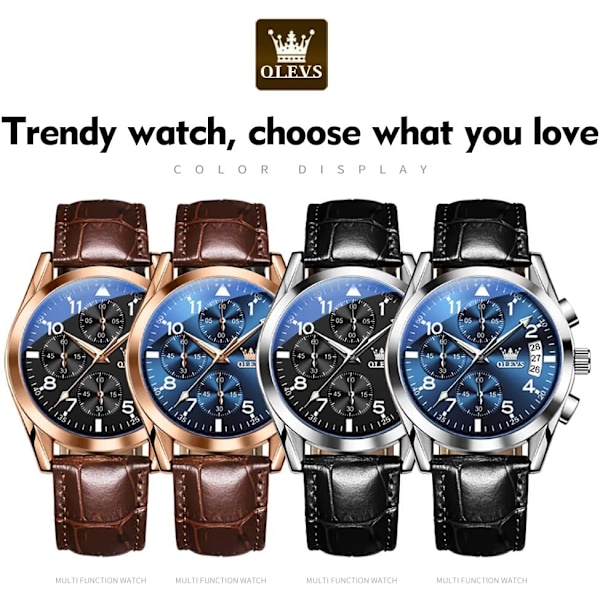 Herrklockor brunt läder guld boett Analog kvarts mode affärs dress klocka dag datum Luminous vattentät casual herrarmbandsur