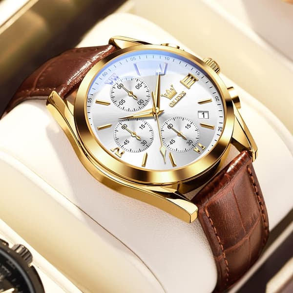 Herre Chronograph Lysende Viser Læderrem Quartz Rustfrit Stål Vandtæt Ur (Blå)