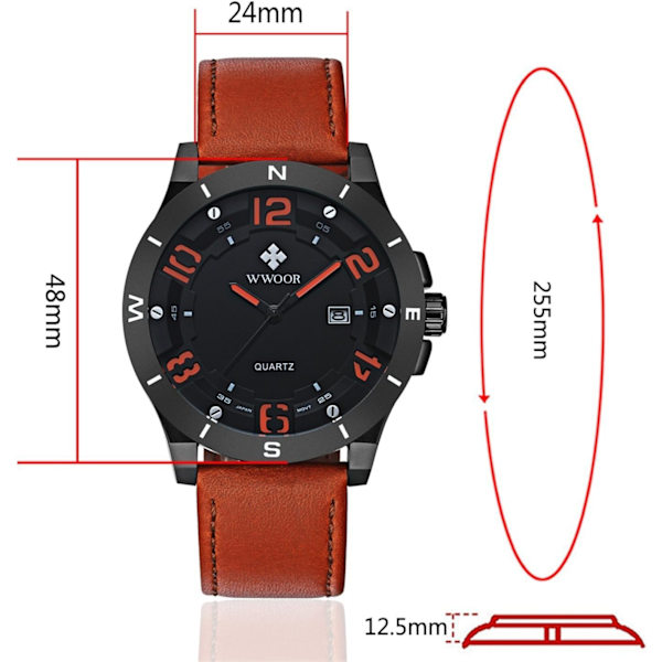 Quartz Armbandsur Herr Business Casual Sport Analog Vattentät Kalender Läderklockor