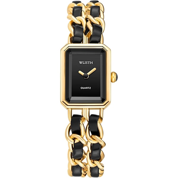 Elegant Damklocka Kedjeflätat Band Fyrkantigt Armbandsur för Kvinnor Retro Minimalistisk Analog Quartz Vattentät Damklocka