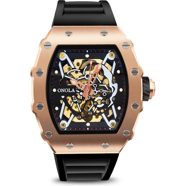 Herrklockor Automatisk Mekanisk Tonneau Lyx Sportklocka Silikonarmband Analog Display Vattentät Affärs Armbandsur för Män