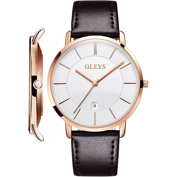 Herr Ultra-tunn Enkel Läder Quartz Klocka (Brun)