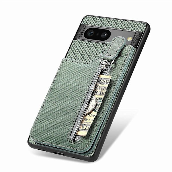 C1-03 Fodral för Google Pixel 7a med Kortfack Vertikalt Ställ Kolfiber Telefonskal