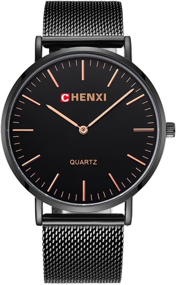 Parure ure til mænd og kvinder, rosaguld, rustfrit stål, mesh-rem, analogt quartz-ur