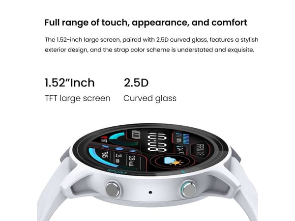 1.52 tommer Touch Screen Smartwatch Sundhedsovervågning Søvnovervågning IP68 Vandtæt Sort