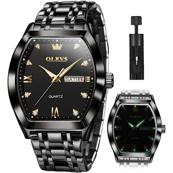 Herrklockor Fyrkantig Businessklocka Diamant Analog Kvarts Datum Lyxklocka för Män Casual Rostfritt Stål Vattentät Självlysande Tvåfärgad Armbandsur