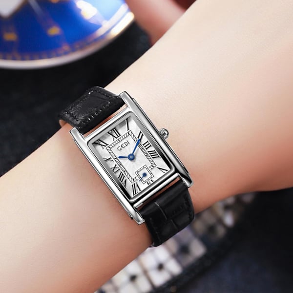Dam Quartz Klocka Dam Elegant Fyrkantig Vardagsklänning Klocka med Läderrem Analog Quartz Dam Armbandsur