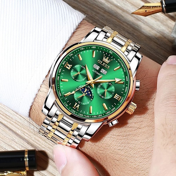 Herrklocka automatisk mekanisk Tourbillon självuppdragande lyx rostfritt stål vattentät lysande datum armbandsur