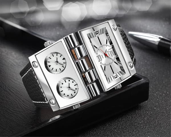 9525 Herrklocka Analog Svart Läderrem 3 Sub-urtavlor