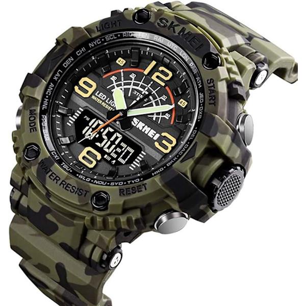 Analog Digital LED Herrklocka 50M Vattentät Utomhus Sportklocka Multifunktionell Casual Dubbel Display 12H/24H Stoppur Kalender Armbandsur
