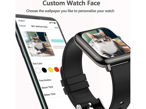 Smartwatch IP67 Vandtæt Søvnmonitor med Pulsmåler Skridttæller Sort