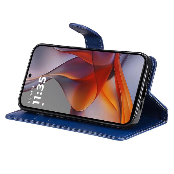 Solid farve læder etui med pung og stander til Motorola Moto G75 5G