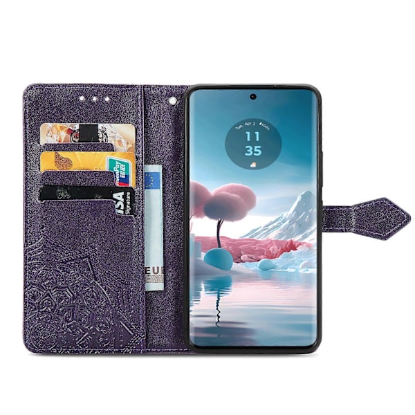 För Motorola Edge 40 Neo 5G Fodral Mandala Präglat PU Läder 3 Kortplatser Telefonfodral