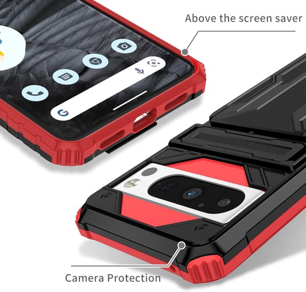 Mobilskal - Google Pixel 6 Pro - Stöttåligt - Dold Ställfunktion - Militärgrön Red Google Pixel 6 Pro