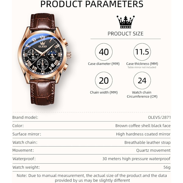 Herrklockor läder analog kvarts lyx kronograf armbandsur med datumklocka, vattentäta självlysande herrklockor