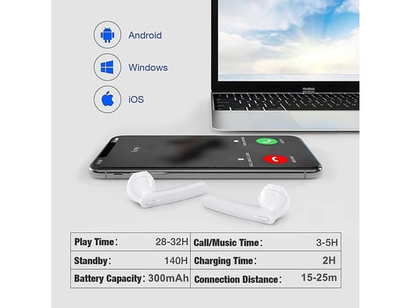 Vattentäta Bluetooth Stereo Brusreducerande Hörlurar Vita