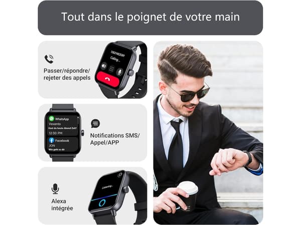 1,8 tommer Smartwatch med Bluetooth-opkaldsfunktion IP68 Vandtæt til Android iOS Sort