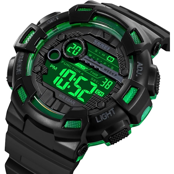Multifunktionell Klocka för Män Stor Urtavla Utomhus Sport Digitala Herrklockor Datum Casual Armbandsur Vattentät LED Bakgrundsbelysning
